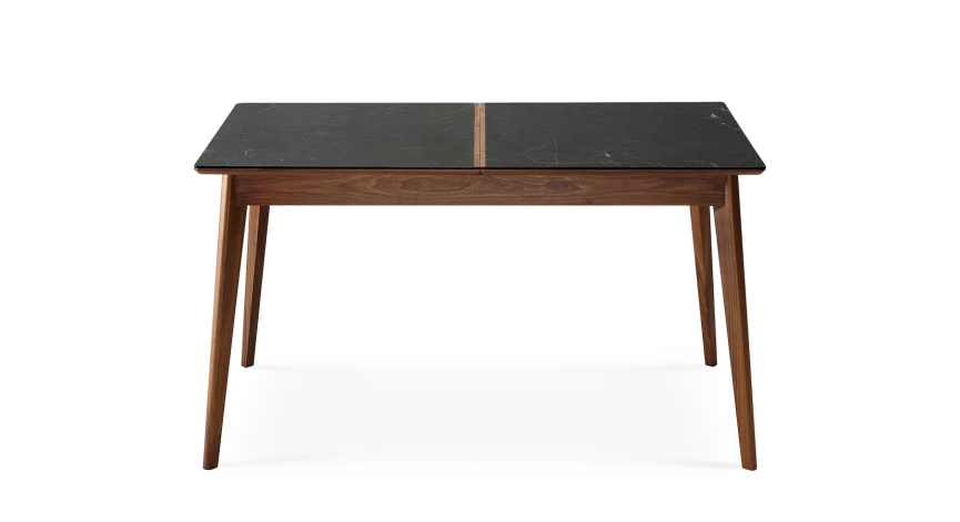 Table salle à manger en noyer et céramique avec bois teinte naturelle et plateau céramique effet ardoise 140x100 cm