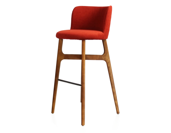 Tabouret de bar h80 cm bois teinte merisier assise tissu orange brûlé