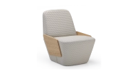 Fauteuil design sans accoudoirs chêne teinte naturelle assise tissu beige Fauteuil design sans accoudoirs chêne teinte naturelle assise tissu beige