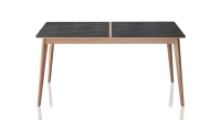 Table salle à manger en chêne et céramique 6 personnes avec bois teinte naturelle et plateau céramique effet marbre noir 140x100 cm Table salle à manger en chêne et céramique 6 personnes avec bois teinte naturelle et plateau céramique effet marbre noir 140x100 cm