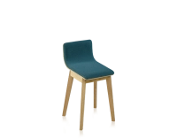 Upholstered oak stool H45 cm natural stained wood, ocean blue fabric seat Upholstered oak stool H45 cm natural stained wood, ocean blue fabric seat