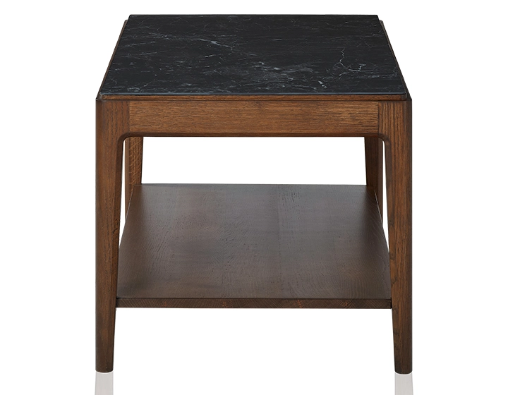 Table basse rectangulaire en chêne et céramique avec tablette en bois teinte marron foncé plateau céramique effet ardoise 100x50 cm Table basse rectangulaire en chêne et céramique avec tablette en bois teinte marron foncé plateau céramique effet ardoise 100x50 cm