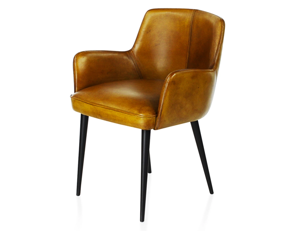 Chaise vintage avec accoudoirs cuir cognac Chaise vintage avec accoudoirs cuir cognac