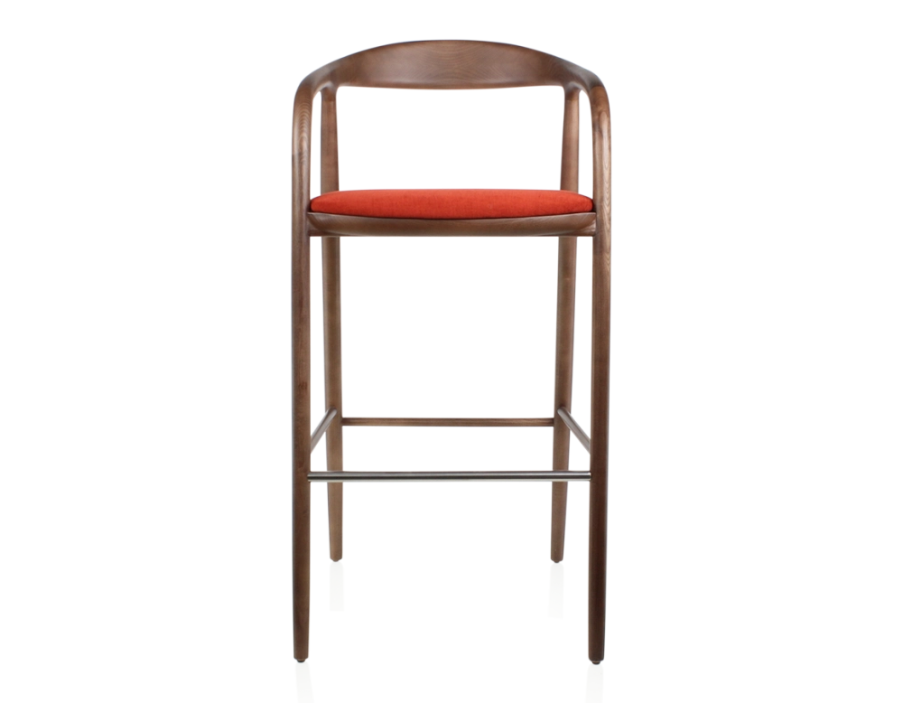 Tabouret de bar h80 cm teinte assise bois teinte marron foncé et tissu orange brulé Tabouret de bar h80 cm teinte assise bois teinte marron foncé et tissu orange brulé