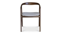 Scandinavian chair bois teinte marron foncé assise tissu beige naturel