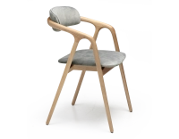 Chaise scandinave bois teinte naturelle assise tissu velours gris bleu Chaise scandinave bois teinte naturelle assise tissu velours gris bleu