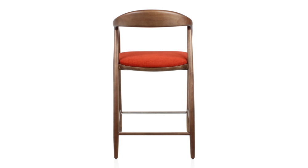 Taburete de bar H60 cm madera en tono marrón oscuro y tejido naranja quemado