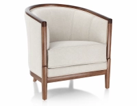 Fauteuil ancien bois teinte foncée et tissu beige clair