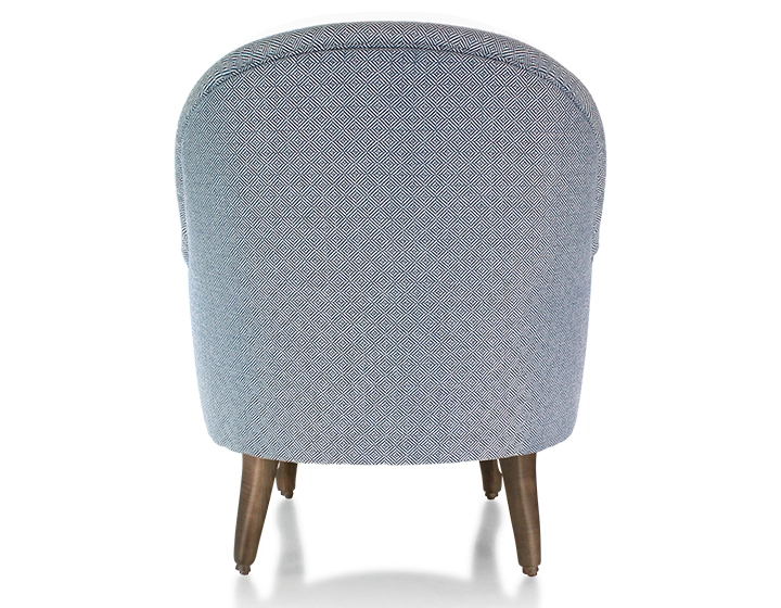 Fauteuil crapaud avec accoudoirs pieds bois teinte noyer et tissu chevron bleu Fauteuil crapaud avec accoudoirs pieds bois teinte noyer et tissu chevron bleu
