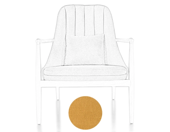 Fauteuil scandinave bois teinte merisier et tissu jaune