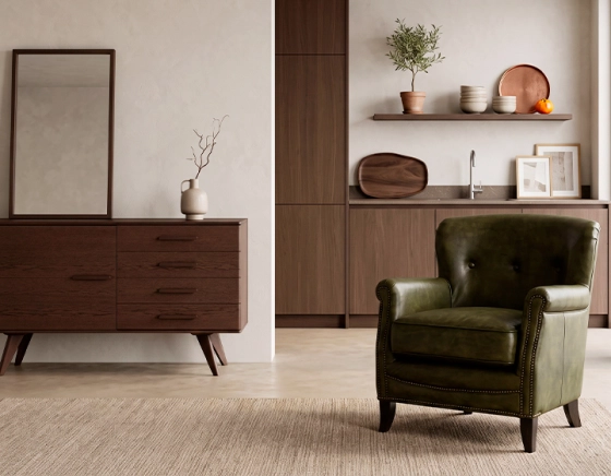 Leather club armchair olive green