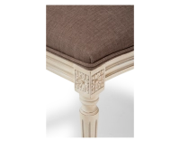 Louis XVI style antique chair white cerused wood with cane backrest and taupe fabric seat. Louis XVI style antique chair white cerused wood with cane backrest and taupe fabric seat.