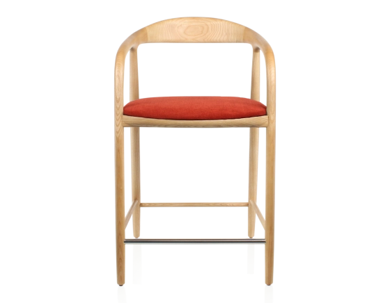 Bar stool H60 cm natural tint wood and burnt orange fabric