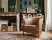 Fauteuil ancien teinte merisier et cuir noisette