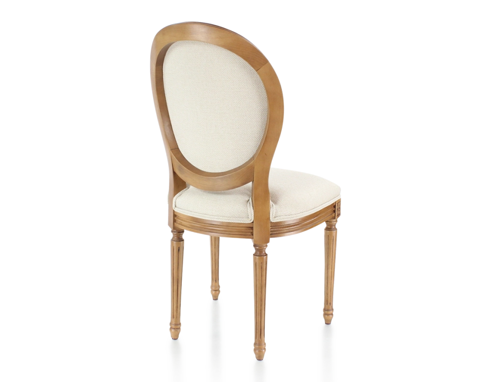 Chaise ancienne style Louis XVI bois teinte ancienne et tissu bouclé blanc Chaise ancienne style Louis XVI bois teinte ancienne et tissu bouclé blanc