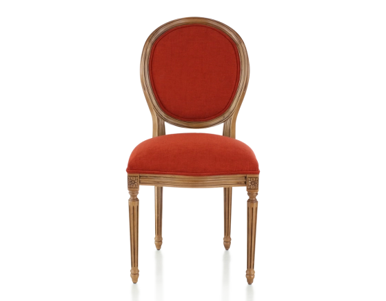 Chaise ancienne style Louis XVI bois teinte ancienne et tissu orange brulé