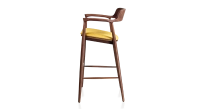 Tabouret de bar h80 cm bois teinte noyer assise tissu jaune