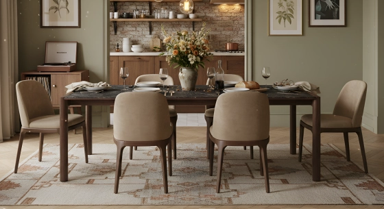Table extensible 8 à 12 personnes en noyer et céramique allonges céramique bois teinte naturelle et céramique effet ardoise 160x100 cm