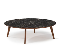Round walnut and ceramic F1 coffee table natural wood finish tray with black marble-effect ceramic m2. 120x120x40 cm