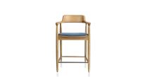 Tabouret de bar h60 cm bois teinte naturelle assise tissu bleu jean