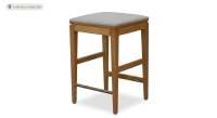 Design bar stool H65 cm natural wood finish with beige fabric seat