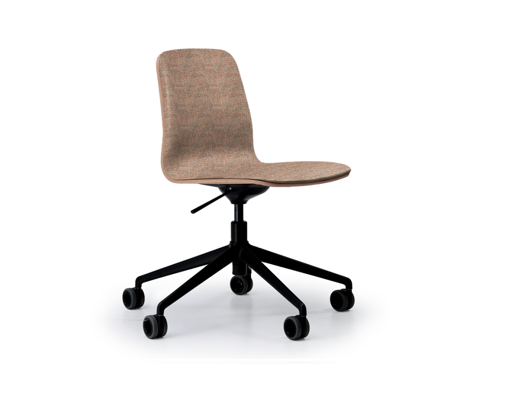 Chaise de bureau design pied métal noir à roulette assise tissu chiné beige orange et bleu Chaise de bureau design pied métal noir à roulette assise tissu chiné beige orange et bleu