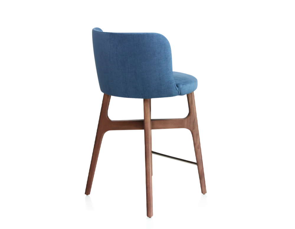 Bar stool h60 cm walnut-stained wood, denim-blue fabric seat Bar stool h60 cm walnut-stained wood, denim-blue fabric seat