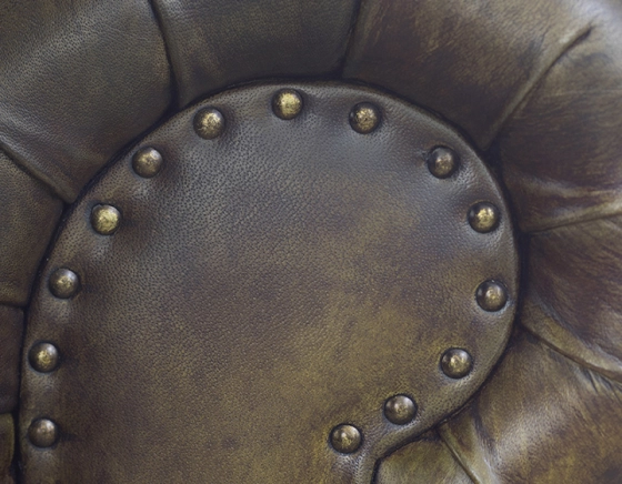 Chesterfield leather pouffe olive green