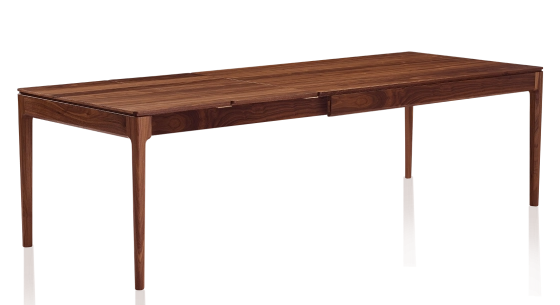 Table extensible 6 à 12 personnes en noyer avec plateau et allonges bois teinte naturelle 140x100 cm