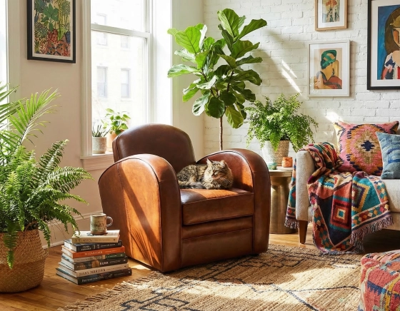 Fauteuil club cuir marron vintage