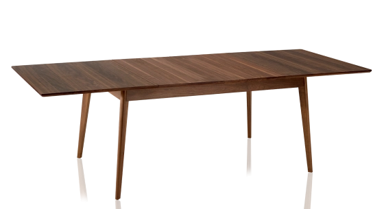 Walnut extending table for 6 to 10 people with natural wood stain top and extensions 160x90 cm