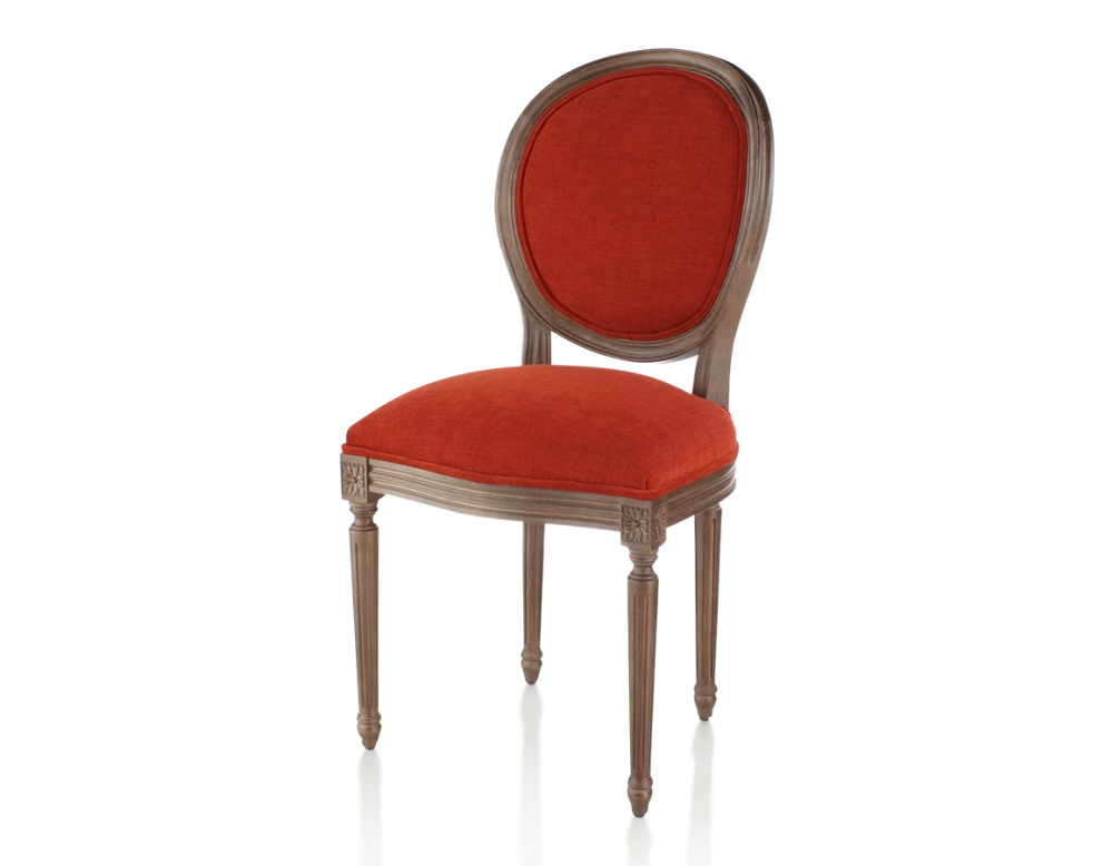 Antique Louis XVI style chair dark brown stained wood and burnt orange fabric Antique Louis XVI style chair dark brown stained wood and burnt orange fabric