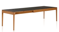 Table extensible en chêne et céramique 6 à 10 personnes allonges céramique avec bois teinte merisier et plateau et allonges céramique effet marbre noir 140x90 cm