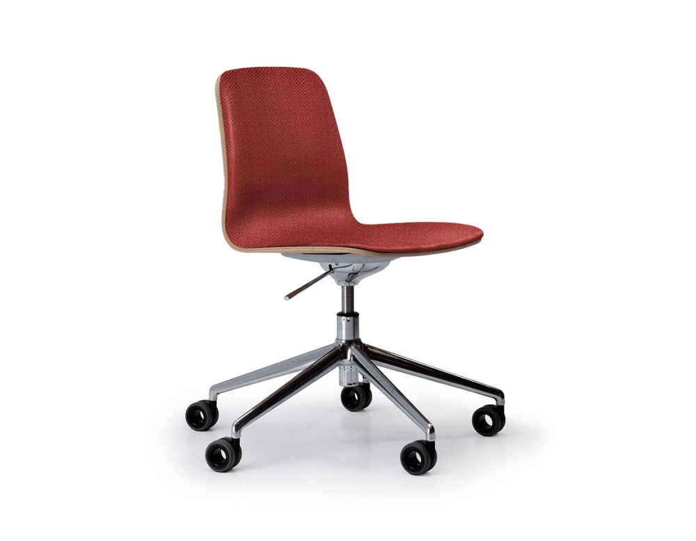 Chaise de bureau design pied métal alu à roulette assise tissu rouge pourpre Chaise de bureau design pied métal alu à roulette assise tissu rouge pourpre
