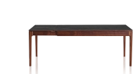 Table extensible en noyer et céramique 6 à 10 personnes allonges céramique avec bois teinte naturelle et plateau et allonges céramique effet marbre noir 140x90 cm Table extensible en noyer et céramique 6 à 10 personnes allonges céramique avec bois teinte naturelle et plateau et allonges céramique effet marbre noir 140x90 cm