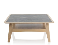Table basse carrée en chêne et céramique avec bois teinte naturelle plateau céramique effet marbre noir 100x100 cm Table basse carrée en chêne et céramique avec bois teinte naturelle plateau céramique effet marbre noir 100x100 cm