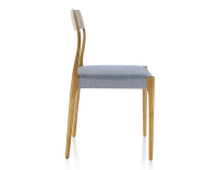 Scandinavian chair cherry-stained wood, blue chevron fabric seat Scandinavian chair cherry-stained wood, blue chevron fabric seat