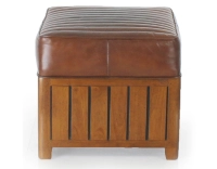 Pouf carré bois et cuir marron vintage Pouf carré bois et cuir marron vintage
