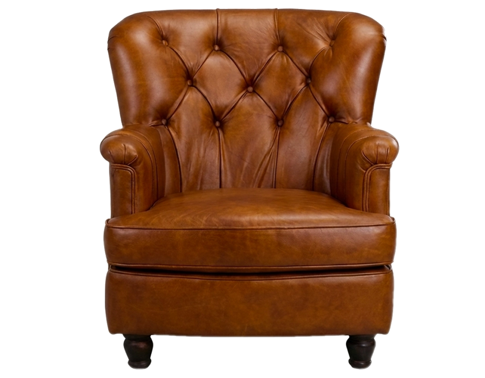 Chesterfield leather armchair medium light brown back
