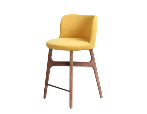 Bar stool h60 cm walnut-stained wood, yellow fabric seat