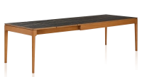 Table extensible 8 à 12 personnes en chêne et céramique allonges céramique avec bois teinte merisier et plateau et allonges céramique effet marbre noir 160x100 cm