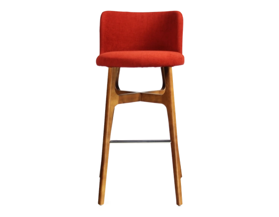 Tabouret de bar h80 cm bois teinte merisier assise tissu orange brûlé