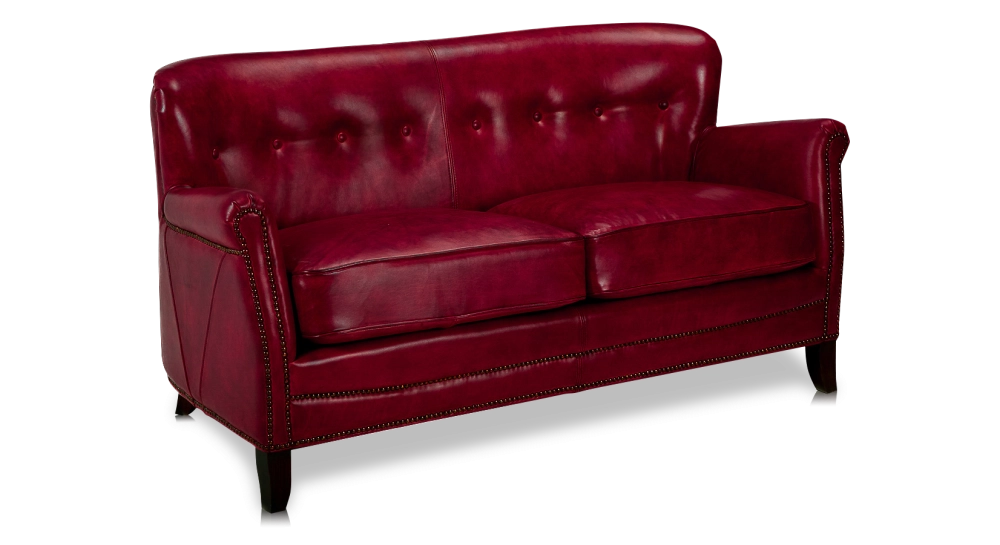 2 seater leather club sofa Bordeaux studded armrests 2 seater leather club sofa Bordeaux studded armrests