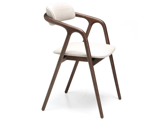 Chaise scandinave bois teinte marron foncé assise tissu beige naturel