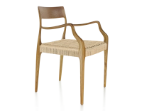 Scandinavian armchair with armrests cherry-stained wood, rope seat Scandinavian armchair with armrests cherry-stained wood, rope seat