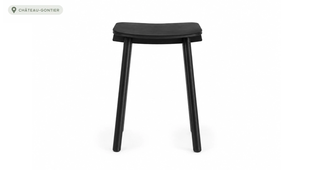 Design bar stool H65 cm natural wood finish with blue fabric seat