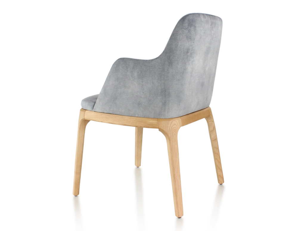 Chaise design avec accoudoirs bois teinte naturelle et tissu velours gris Chaise design avec accoudoirs bois teinte naturelle et tissu velours gris