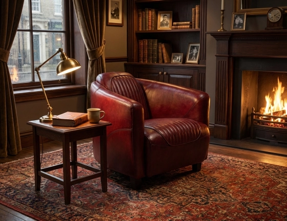 Fauteuil club cuir rouge carmin