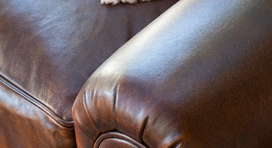 2 seater Chesterfield leather sofa dark brown studded armrests