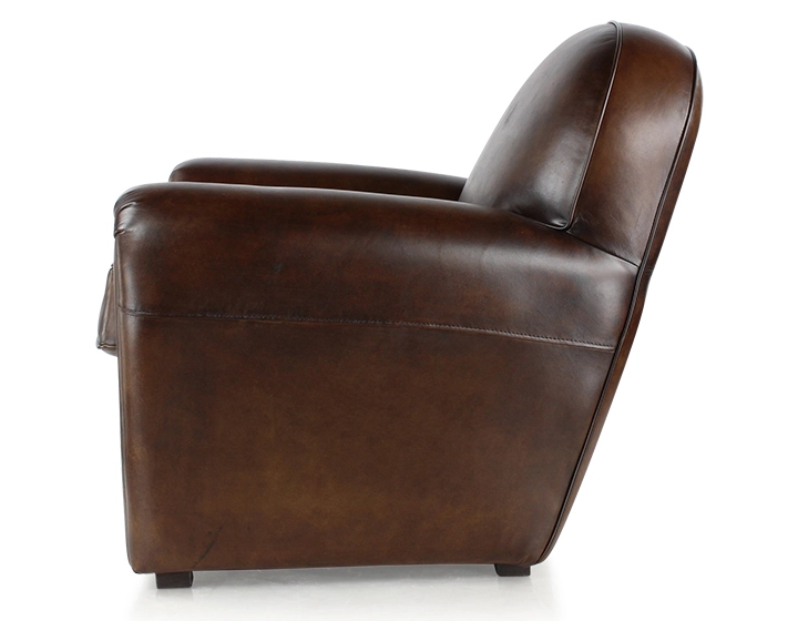 Leather club armchair dark brown piped armrests Leather club armchair dark brown piped armrests